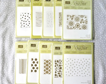 Retired Stampin Up Embossing Folder Lucky Stars/Woodgrain/Pretty Print/Alphabet Press/Modern Mosaic/ZigZag/Sparkle/Spring Flower/Polka Dots