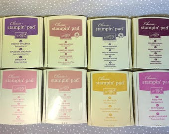 Retired Classic Ink Pads- Rich Razzleberry, Wisteria Wonder, Sweet Sugarplum, Orchid Opulence. Pixie Pink, So Saffron, Blushing Bride