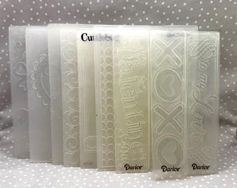 Textured Embossing Folders- Darice Valentine’s Day 3 pack, Hearts & Swirls, Four Leaf Clover, Swirl Frame, Birthday Candle, Doily Lace