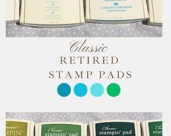 Retired Classic Stampin Up Ink Pad Sage Shadow/Pool Party/Tempting Turquoise/Bashful Blue/Old Olive/Wild Wasabi/Handsome Hunter/Gardan Green