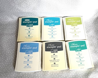 Retired Classic Ink Pads- Tempting Turquoise, Bermuda Bay, Basic Gray, Certainly Celery, Brocade Blue, Taken with Teal