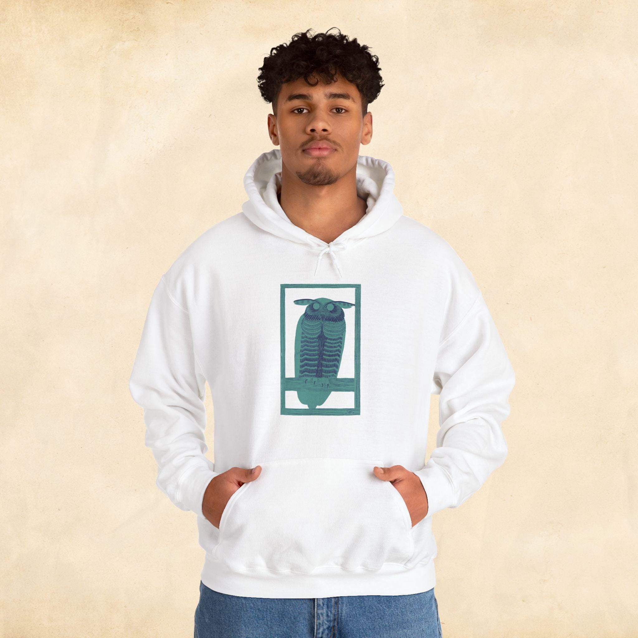 Blue Horned Owl Hoodie - Unisex Heavy Blend™ Hooded Sweatshirt