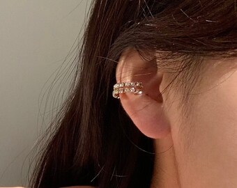 MARMELO / Aria's Shiny Rhinestones Double Row Ear Cuff / Simple Elegant mood Ear Cuff / Gift box