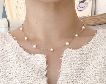 Lii Ji Nearound Freshwater Pearl Choker Invisible Necklace for Women Nice Gift 
