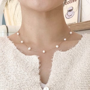 MARMELO / Simple Tiered Freshwater Cultured Pearls Choker Necklace / Dainty Necklace good for birthday, mother's day / Gift box