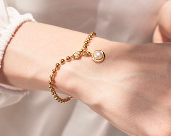 MARMELO / SILVER 925 Emily's Ball Chain Pearl Bracelet / 100% Handmade / Good for Everyday, birthday gift / Gift box