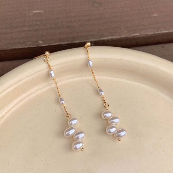 MARMELO / Olivia's Lightweight Pearl Long Line Drop earrings / Perfect for Everyday, Birthday and Wedding / Gift box