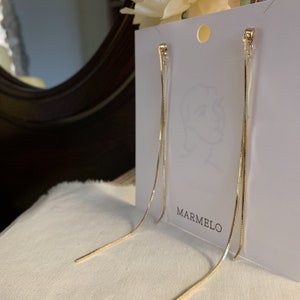 MARMELO / Hypoallergenic Double Long Chain Drop earrings for woman / Elegant Two In One earrings / Gold Silver / Gift box image 3