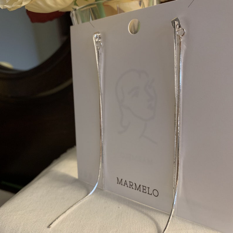 MARMELO / Hypoallergenic Double Long Chain Drop earrings for woman / Elegant Two In One earrings / Gold Silver / Gift box Silver