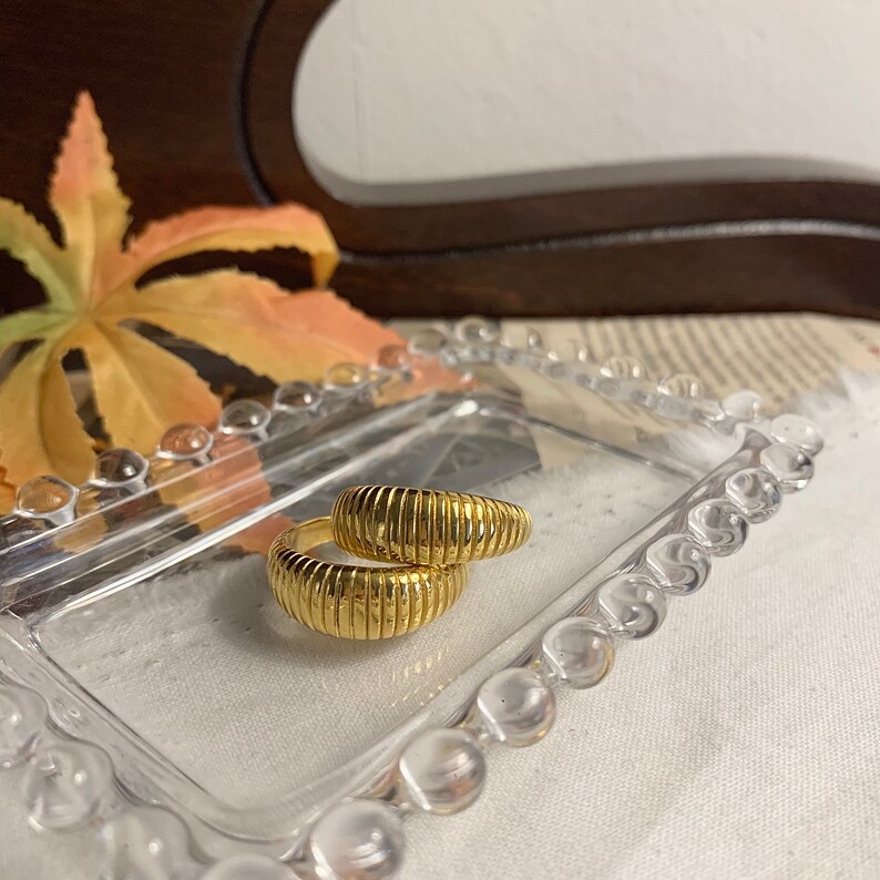 MARMELO Surgical Steel Gold Croissant Open Ring Unique Vintage Chunky Ring good for Everyday birthday gift Gift box
