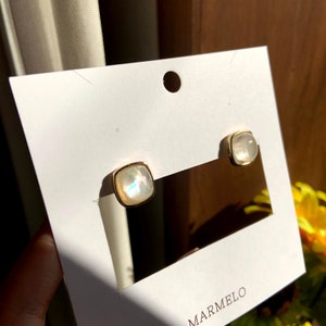 MARMELO / Boucles doreilles Clear Rounded Square Stud pour femme / ambiance vintage Non Pierced Clip sur boucles doreilles bonnes pour minimaliste, quotidien / boîte cadeau image 4