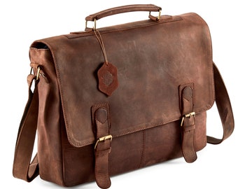 Men's Leather Messenger Bag Shoulder Business Briefcase Satchel Laptop Bag brown