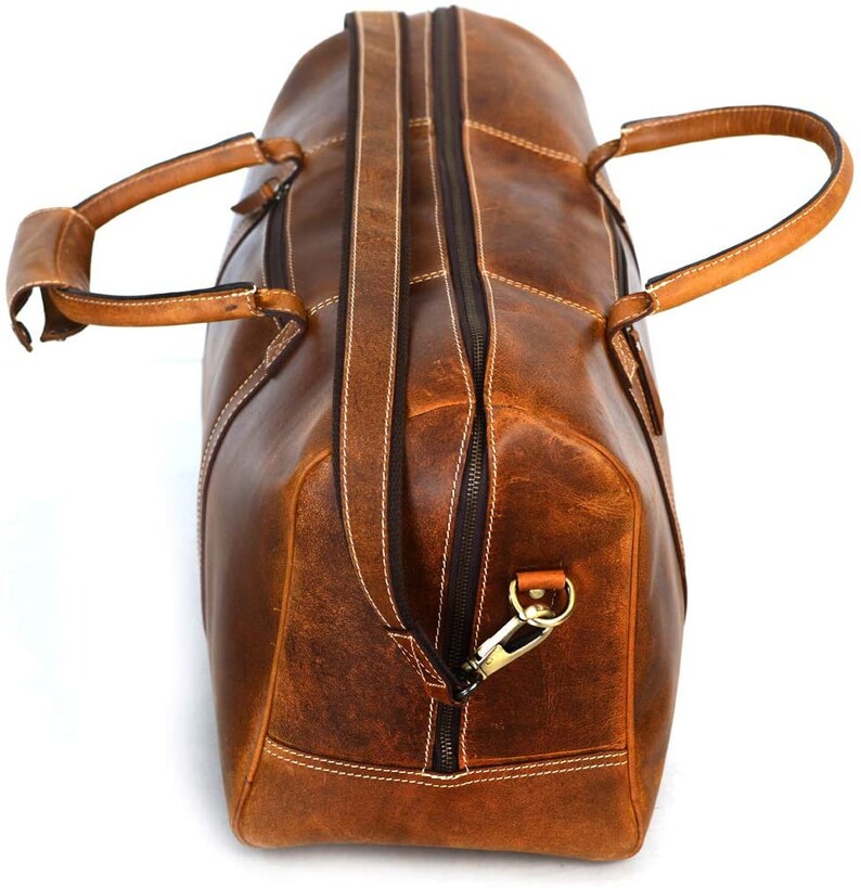 Leather Duffel Bag With Shoe Compartment Men Weekender Etsy