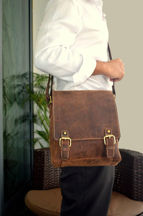 Vintage Mens Sling Bag in Leather, Brown