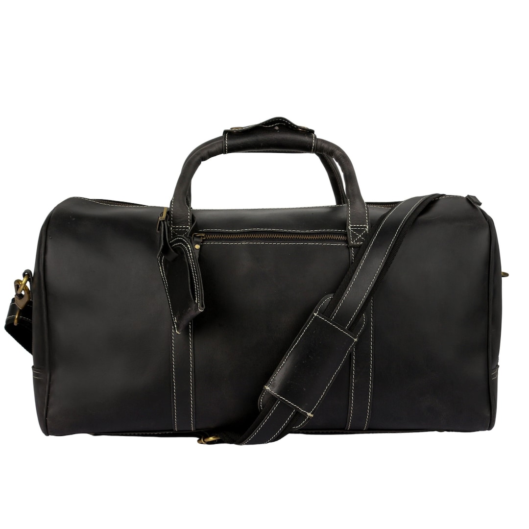 Black Leather Duffle Bag Men Women Etsy