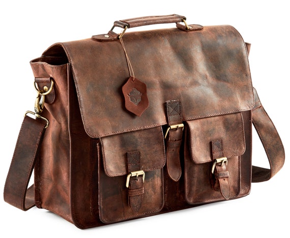 Hand Made Leather Satchel Brown Briefcase Laptop Portfolio | Etsy