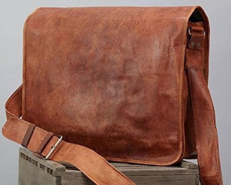 18' Genuine Leather Messenger Bag Laptop Bag Shoulder Bag Etsy