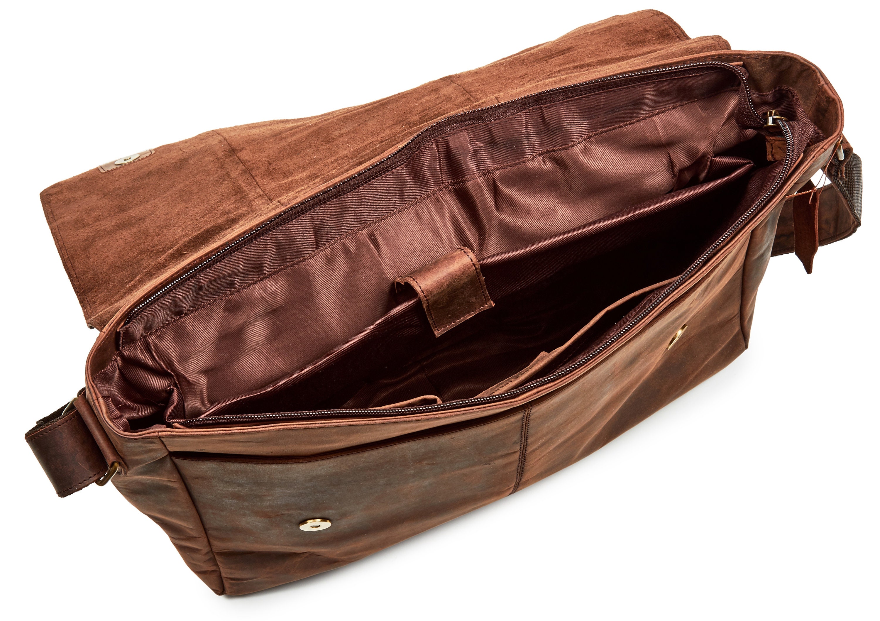 Leather Messenger Bag for Men & Women 14inch laptop Bag for Travel College Work Handmade by LEVOGUE Brown Oily Hunter 