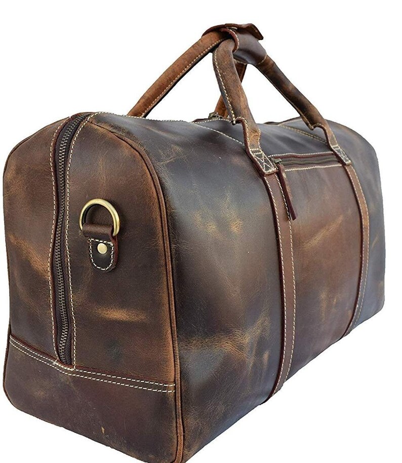 Leather Duffel Bag With Shoe Compartment Men Weekender Etsy