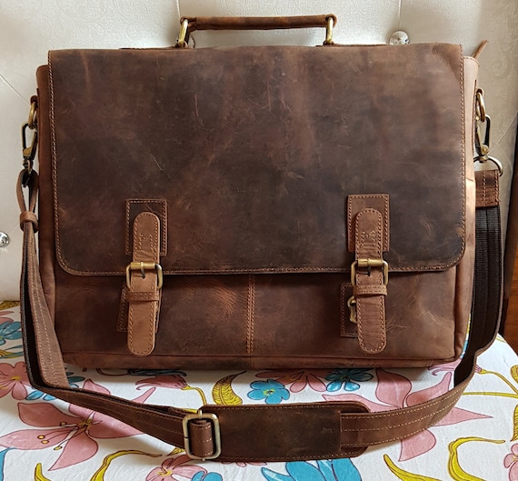 Personalized Full Grain Leather Messenger Bag Laptop Bag 
