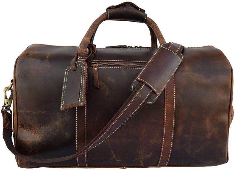 Leather Duffel Bag With Shoe Compartment Men Weekender Etsy