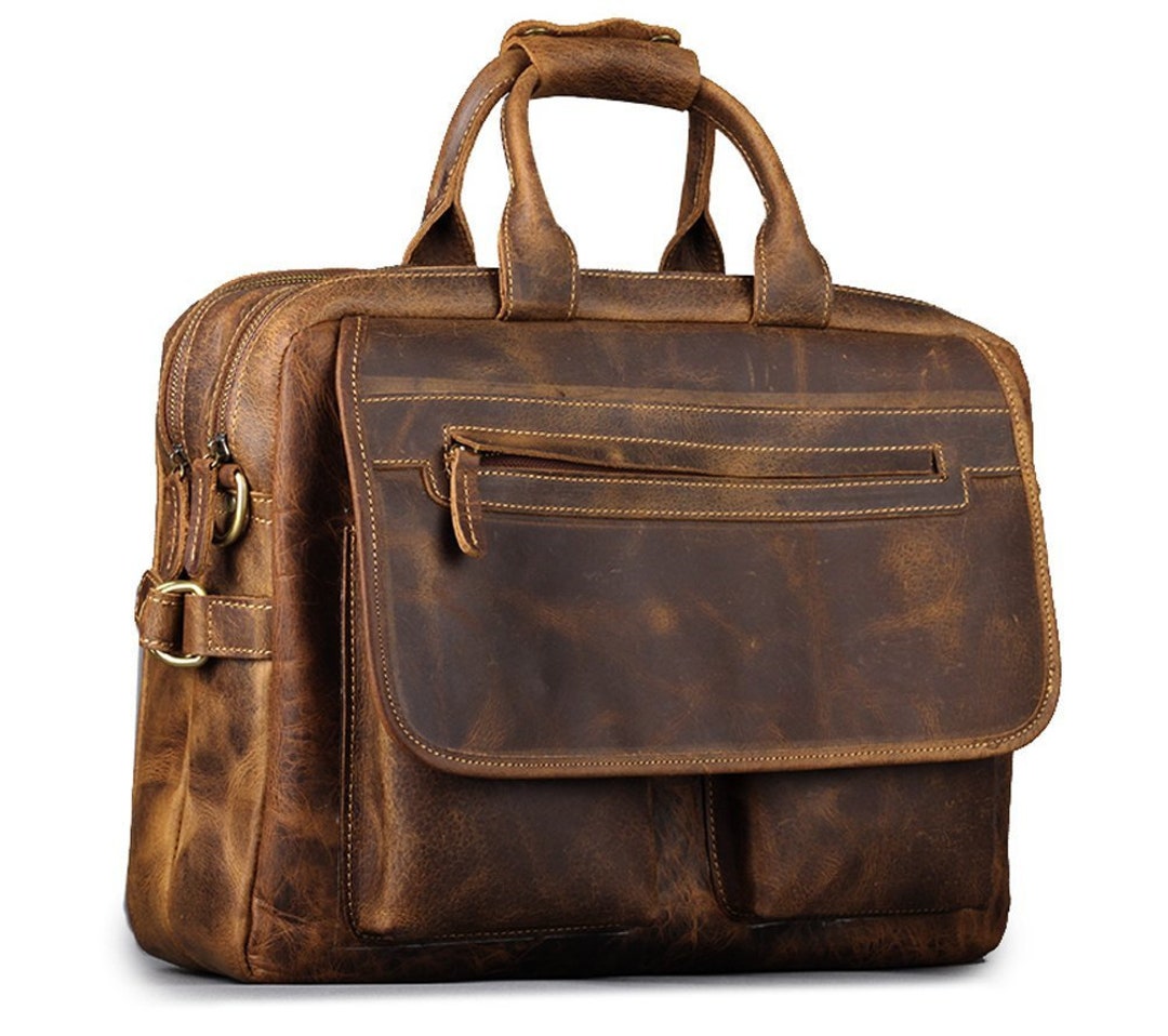 Leather Briefcase Mens Laptop Business Bag Leather Messenger - Etsy
