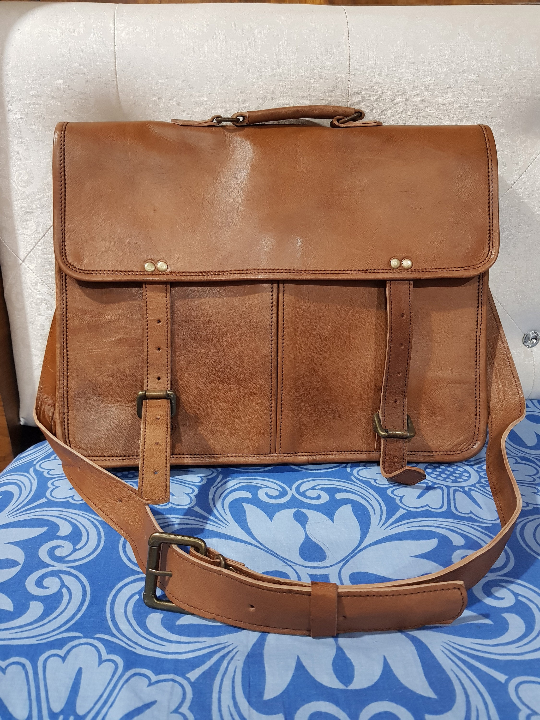 Vintage Handmade Leather Messenger Bag Laptop Briefcase | Etsy