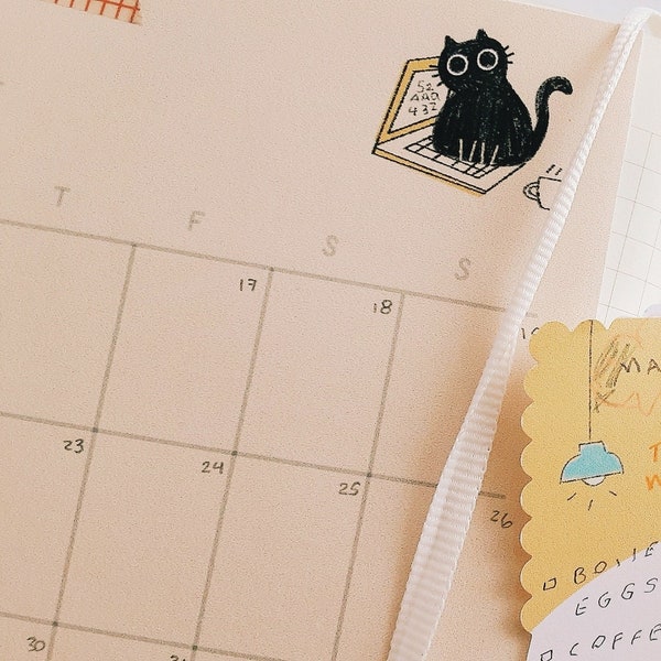 Calendar Set Handmade. Lunita the cat. Computer cat. Cute set of 12. Monthly Calendars. Unnumbered. Light cardstock. Cute and Unique.