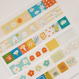 Stickers Washi Tape Gemengd patroon. Handgemaakt. Waterdicht / transparant / mat wit / Stickervel. Een van een soort schattige kleurrijke stickers.