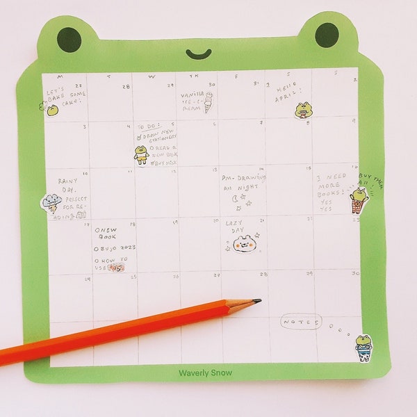 Frog Calendar Set. Handmade. Set of 12. Unnumbered Monthly Planner. Light Cardstock. Frog calendars. Unique. One of a kind. Stationery.