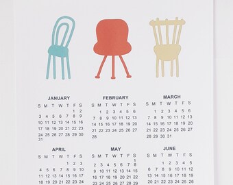 Chairs Yearly Calendar: Minimalist Illustrated Desk Decor