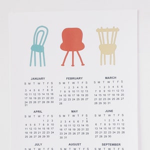 Chairs Yearly Calendar: Minimalist Illustrated Desk Decor