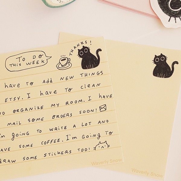 Cute cat notepads / memo pads / small and medium notepads. Ruled/ blank memo pads. Lunita the cat notepad.