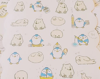 Pegatinas de pingüinos y amigos / Lámina de pegatinas transparentes mate e impermeables