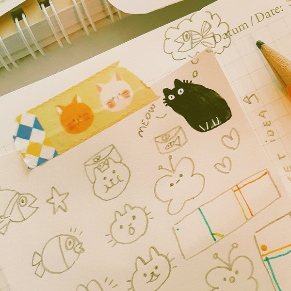 Cat memo pad. Lunita memo pad. Handmade. One of a kind. Cute small and medium memo pads. Light beige memo pad.