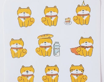 Hoja de pegatinas impermeables de Corgi Friends