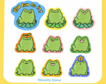 Colorful frogs stickers. Waterproof transparent / matte white stickers. Cute frog stickers.