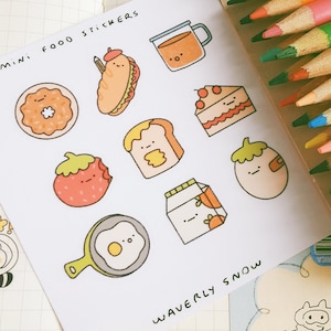 Cute food stickers. Mini food sticker sheet. Waterproof stickers. Transparent / matte white stickers.