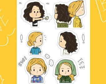 More sticker styles available! Handmade character stickers. Transparent / matte waterproof sticker sheet. Villaneve. Villanelle.