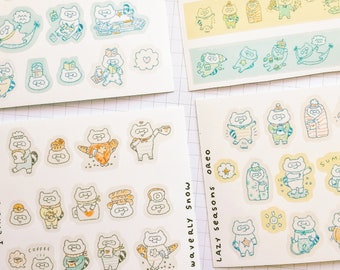 Cute Raccoon Sticker Sheets. Handmade. Oreo the raccoon. Waterproof / matte white / transparent. Stickers. Cute unique stickers.
