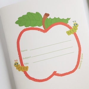 Cuaderno hecho a mano. Caterpillar en Apple. Cuaderno único único en su tipo. Cuadrícula / Reglado / Blanco / Punteado.