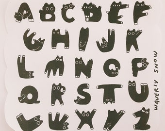 Cat Alphabet Stickers: Handmade Matte Vinyl ABC Stickers