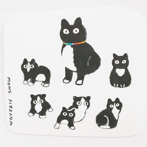Handmade Tuxedo Cat Stickers: Water-Resistant Matte & Transparent
