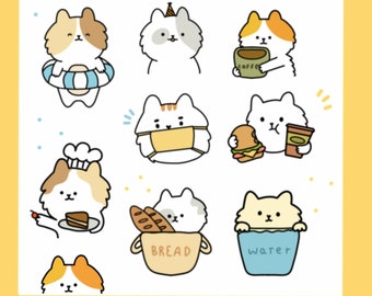 Cat Waterproof Stickers, Kawaii Vinyl Decals (8 pc
