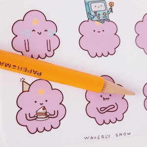 Fluffy cloud stickers 2. Cute weather stickers. Stormy weather cloud sticker sheet. Transparent / matte white stickers.