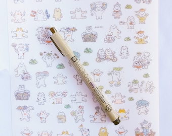 Pastel Cat Planner Stickers, Kawaii Decals (64 pc)