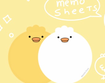 チキンダックメモシート | かわいい文房具、手作り紙（18枚）