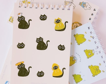 Handgemachtes Lunita Katzen Notizbuch: Original Design, 3/2x5, kariert/gepunktet/liniert/leer