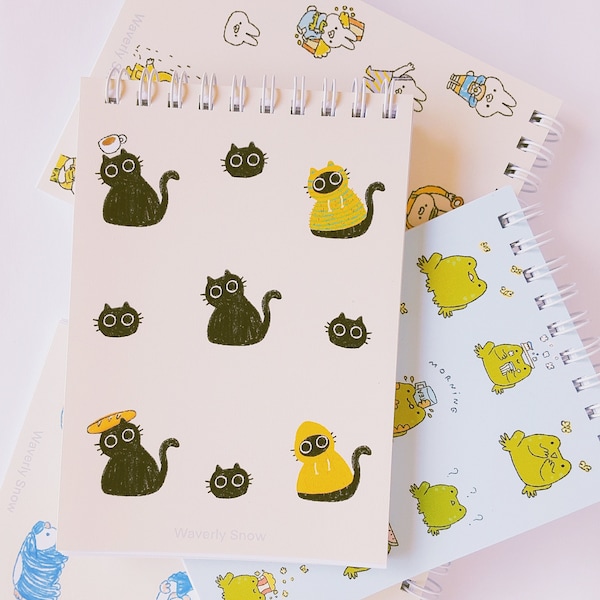Cute Notebook. Handmade, Lunita the Cat Notebook. Original Unique Design, Handmade Notebook. Handmade Stationery. Grid.Dotted.Ruled.Blank.