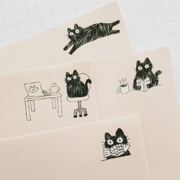 Memo pad. Handmade. Lunita the cat. One of a kind. Small memo pads. Light beige. Different styles. Cute cats. Memo pad.